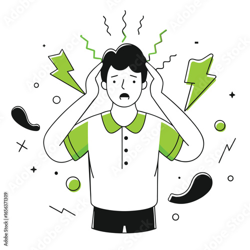 Stressed Man with Lightning Bolts  Anxiety Concept