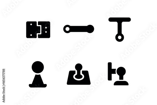 flat black solid icon items isolated on white background device (pivot ): hinge bar grip joint base mount