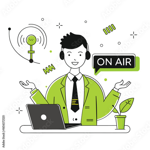 Online Broadcasting Podcast and Live Streaming Illustration