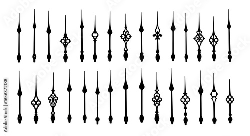 Assortment of black clock hands in various decorative styles time hour hand