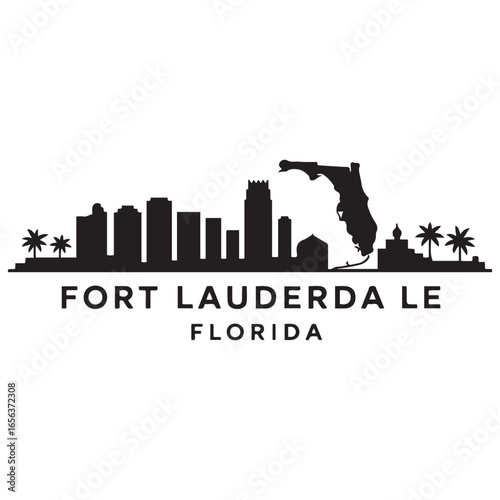 Fort lauderdale, Florida city skyline. Negative space city silhouette. Vector illustration. Vector black silhouette. with white background