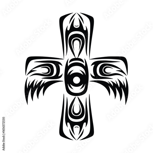 Black tribal cross tattoo design on white background vector illustration art | Ai Generated