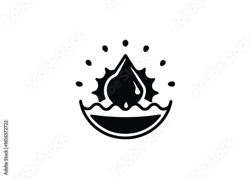 Vector art of a single water drop splashing into waves, , symbolizing purity, refreshment, and natural vitality