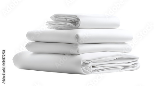 Stack of neatly folded white bedsheets bedding soft comfort clean
