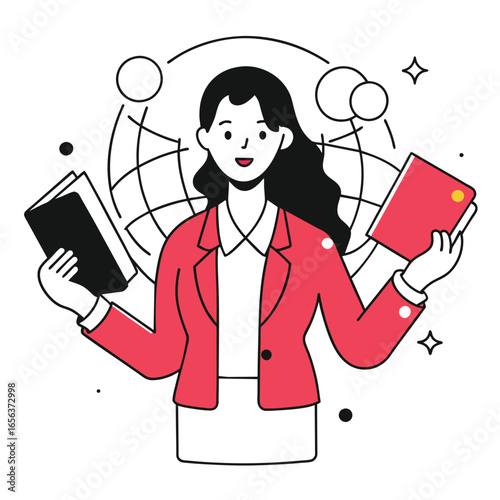 Education and Learning Concept Woman Holding Books Illustration