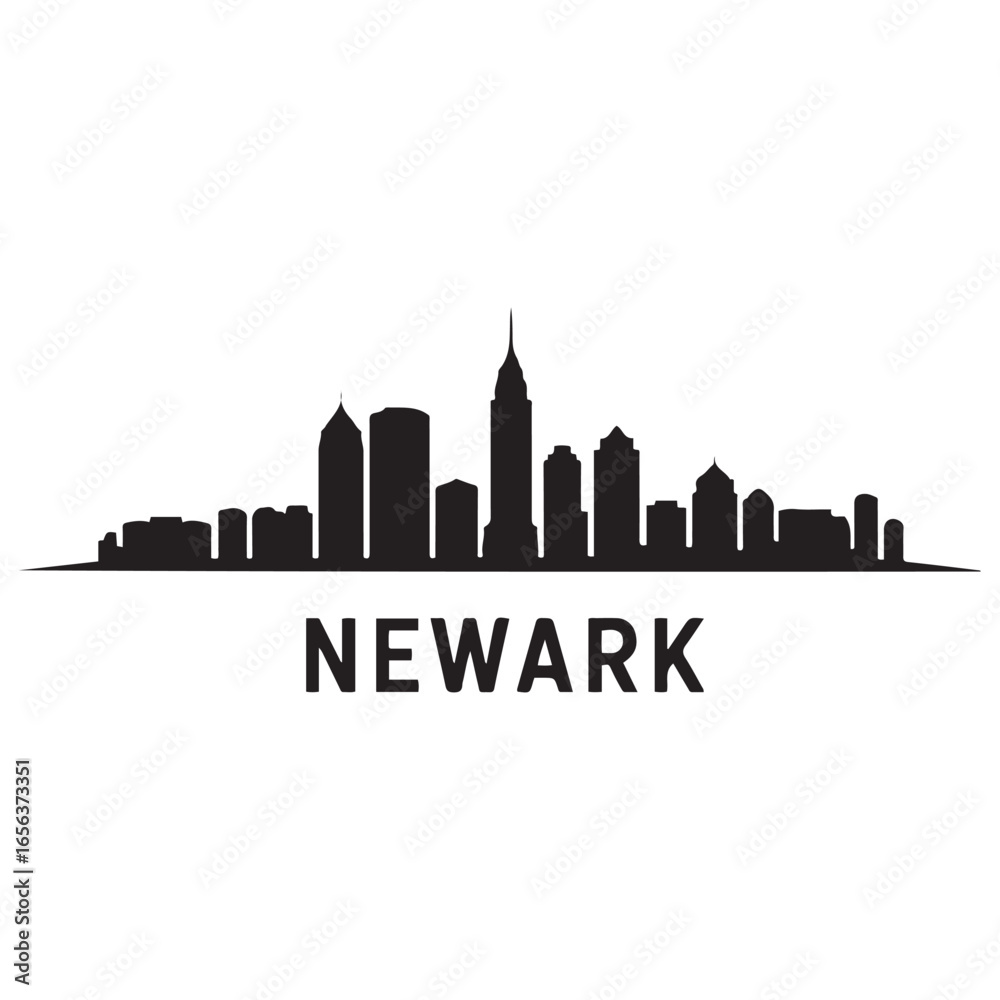 Fototapeta premium Newark skyline horizontal banner. Newark, New Jersey. Vector template for your design. Vector black silhouette. with white background
