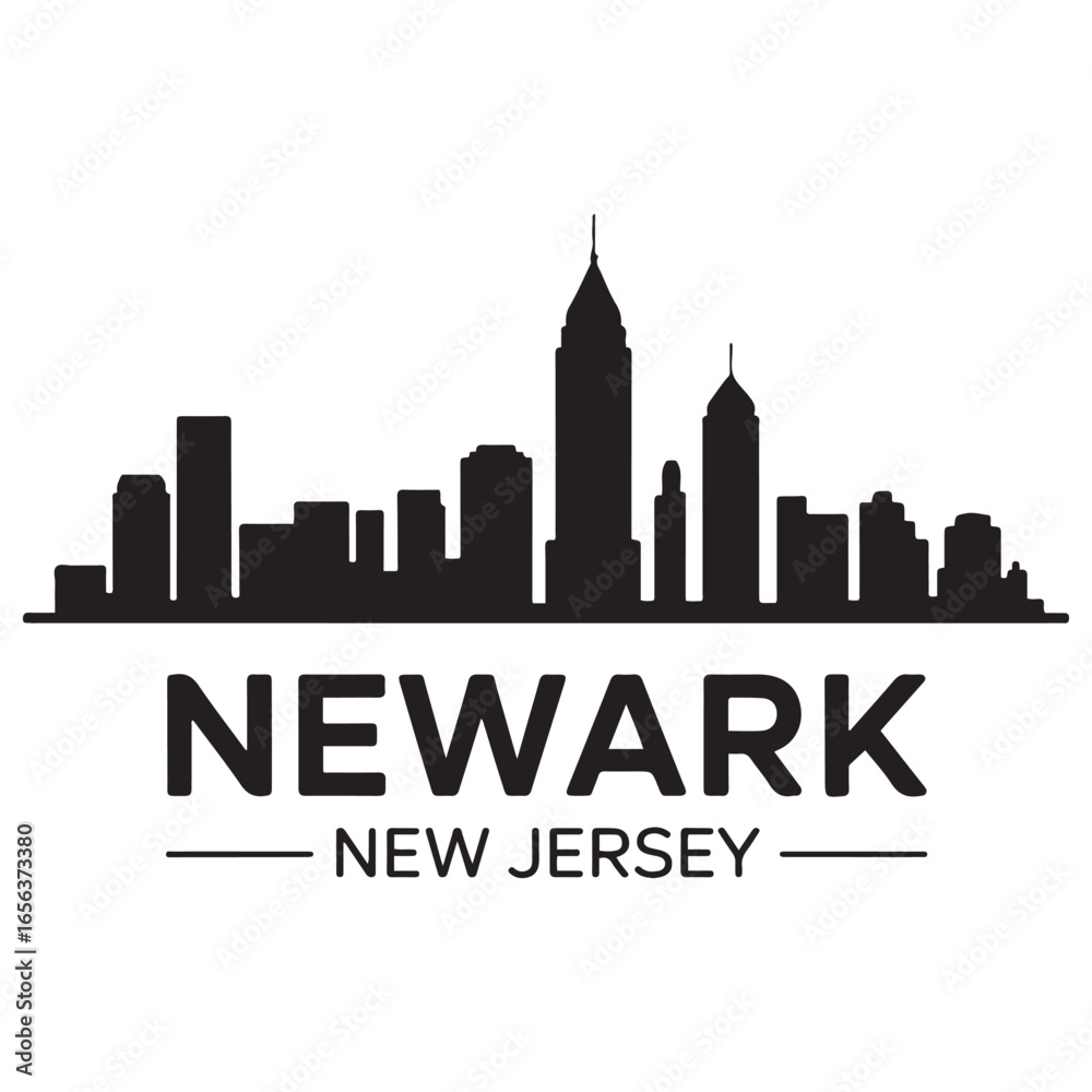 Naklejka premium Newark skyline horizontal banner. Newark, New Jersey. Vector template for your design. Vector black silhouette. with white background