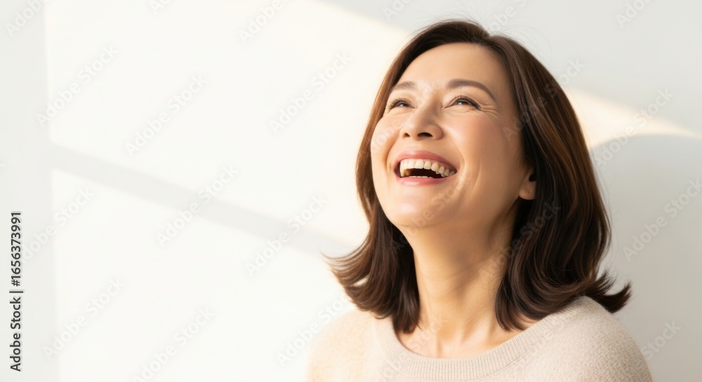 Joyful Young Woman Smiling Brightly in Natural Light Indoor Setting Joyful Young Woman Smiling Brightly in Natural Light Indoor Setting