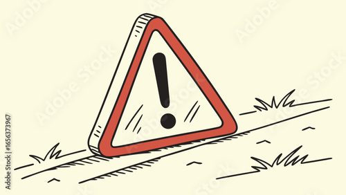 Handdrawn Warning Triangle Sign on Ground.