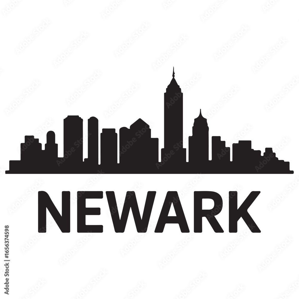Naklejka premium Newark skyline horizontal banner. Newark, New Jersey. Vector template for your design. Vector black silhouette. with white background