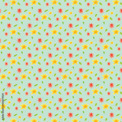 Seamless Floral Pattern with Green Background – Elegant Botanical Design