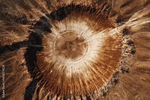 Aerial view of a dormant volcano crater, desert landscape background.  Possible use Nature, science, travel