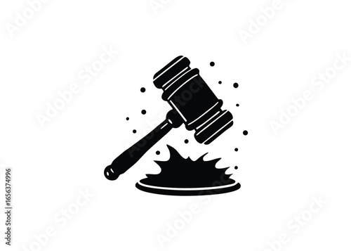 Vector art of black and illustration of a judges gavel hitting a sound block, isolated a
