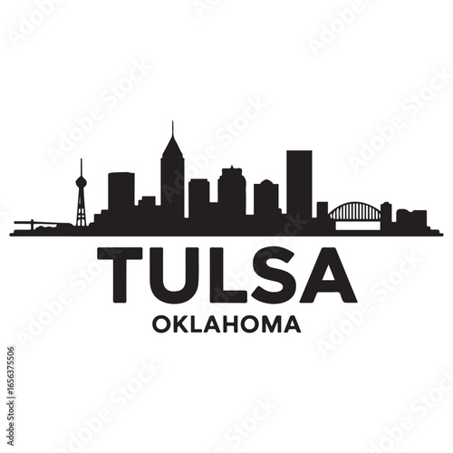 Tulsa skyline horizontal banner. Tulsa, Oklahoma. Vector template for your design. Vector black silhouette. with white background