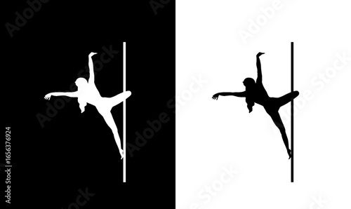 pole dancer silhouette vector illustration, dance, dancer, silhouette of pole girl, vector, illustration, art, design, black, white, icon, abstract, women, girl, sport, love, silhouette, people, jump,