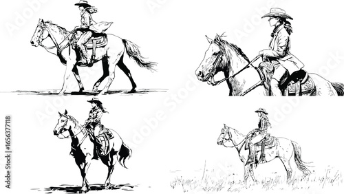 Cowgirl Riding Horse, Western Illustration VECTOR