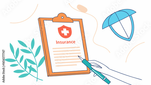 Insurance Document with Medical Cross and Pen.