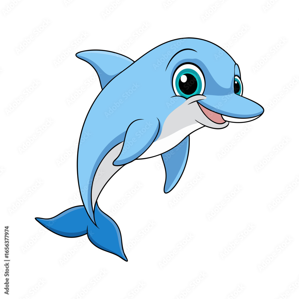 Naklejka premium Adorable Cartoon Dolphin. A Playful Marine Mammal in the Ocean