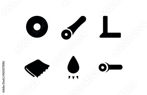 flat black solid icon items isolated on white background tool (fabric trimmer): blade handle guide cloth edge wheel