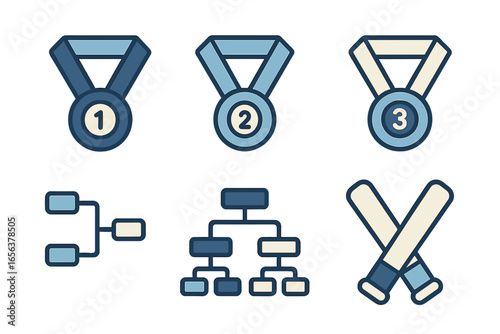 Award medals and organizational charts icons