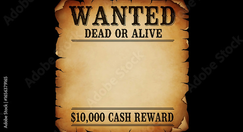 Old Western Wanted Poster With Empty Space For Text And Reward On Black Background vintage