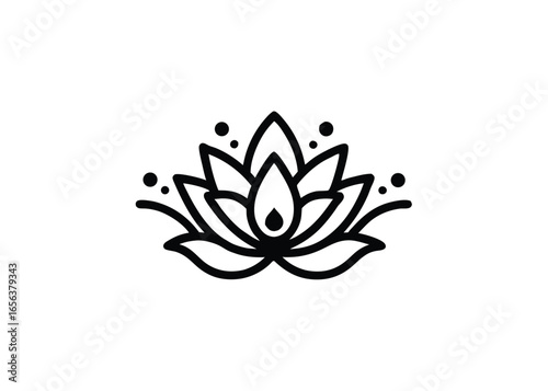 Vector art of minimalist black outline of a lotus flower, symbolizing peace, spirituality, and enlightenment