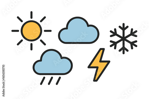 Weather Icons: Sun, Clouds, Rain, Snow, Lightning