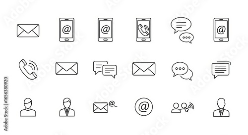 Modern communication icons for digital and mobile interaction.