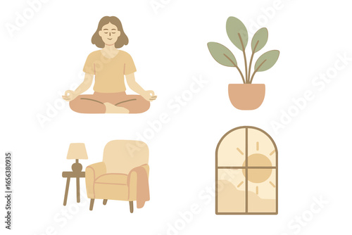 Woman meditating in a serene room with natural light