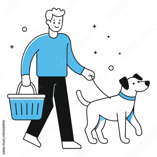 Man Walking Dog Outdoor Activity Illustration
