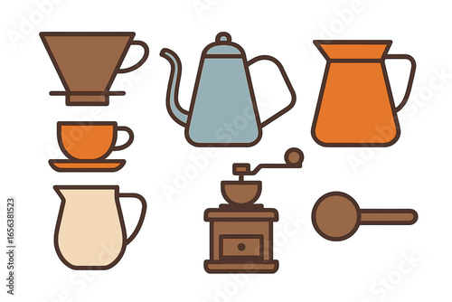 Coffee brewing equipment and accessories flat design