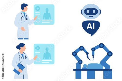 Doctors interact with and robotic surgery technology