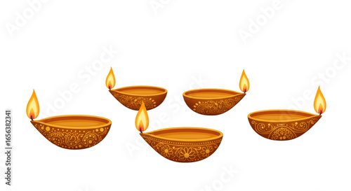 Traditional Diya Oil Lamp Outline Illustration - Minimalist Diya Lamp Vector Design