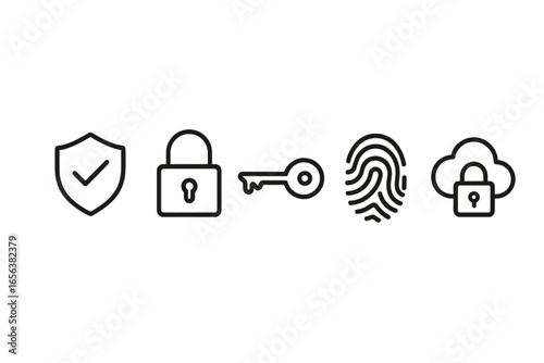 Security Icons: Shield, Lock, Key, Fingerprint, Cloud
