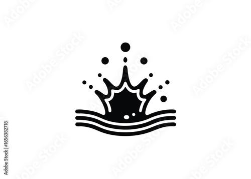 Vector art of black and silhouette icon of a water splash with ripples and droplets