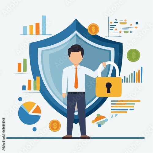 Business cybersecurity vector with digital shield. Perfect for online safety, fintech, and secure digital transactions.