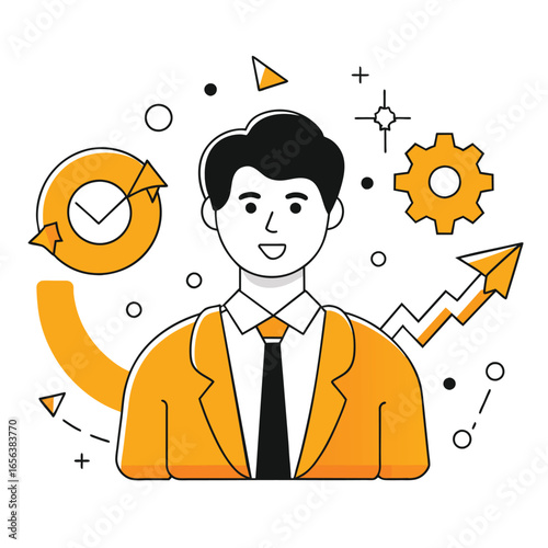 Smart businessman with gear and clock concept of time management