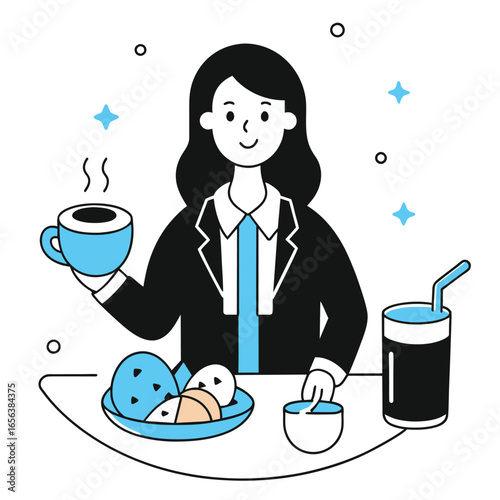 Businesswoman Having Coffee and Breakfast