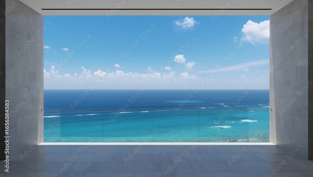 Fototapeta premium Luxury Balcony View with Ocean Illusion for Real Estate Staging