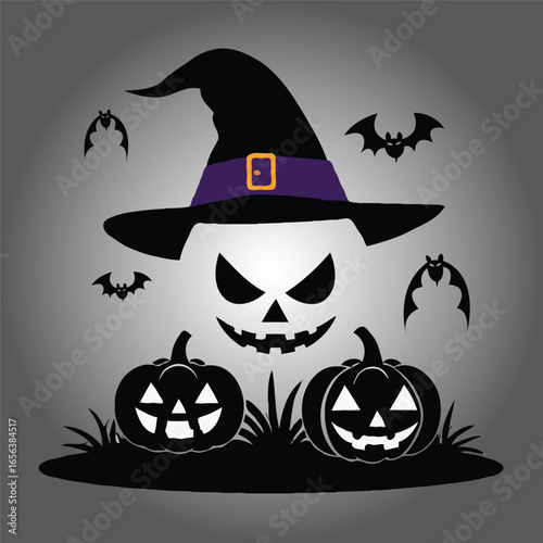 halloween pumpkin and bats