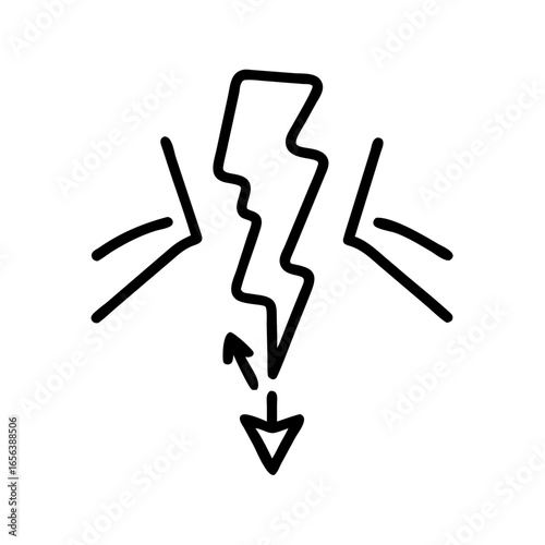 Earthquake epicenter icon with downward arrow and lightning symbol  