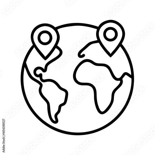 Earth with location pins icon on transparent background  