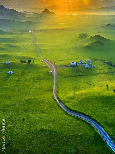 Photography Hulunbuir Grassland Inner Mongolia China Aerial View Scenic River Valley Sunset