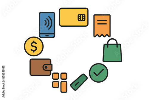 Financial Transaction Icons in Circular Arrangement