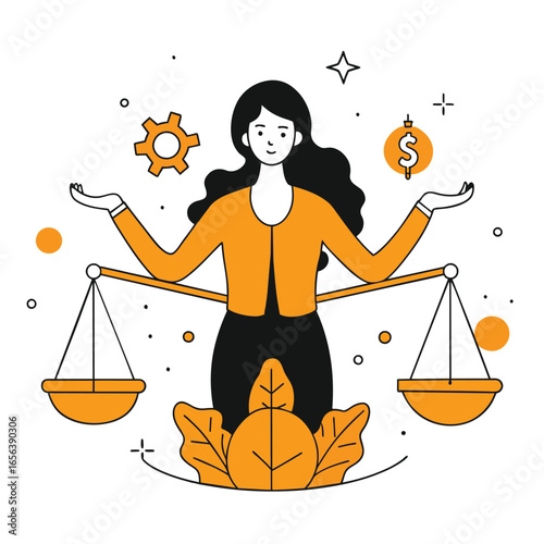 equilibrium business illustration of a woman