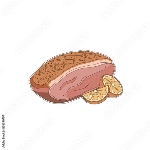 Duck breast with lemon slices isolated on transparent background  