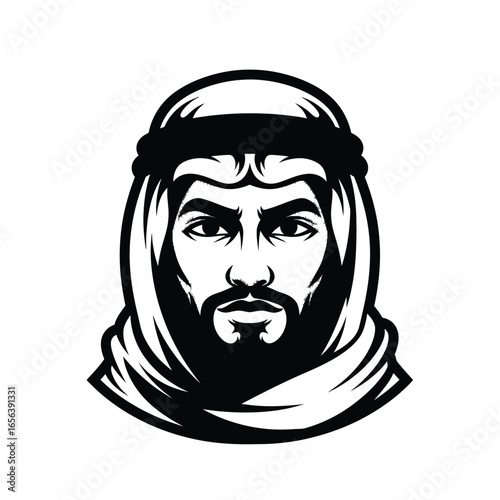 Vector illustration of a man wearing a traditional Arab headdress, depicted in a bold, graphic style.