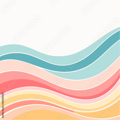 Abstract horizontal background with colorful waves. Trendy vector illustration in style retro 60s, 70s. Pastel colors