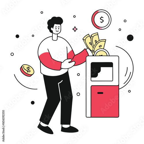 cash withdrawal business illustration of a man