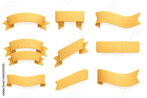 Collection of elegant golden ribbon banners on gradient background